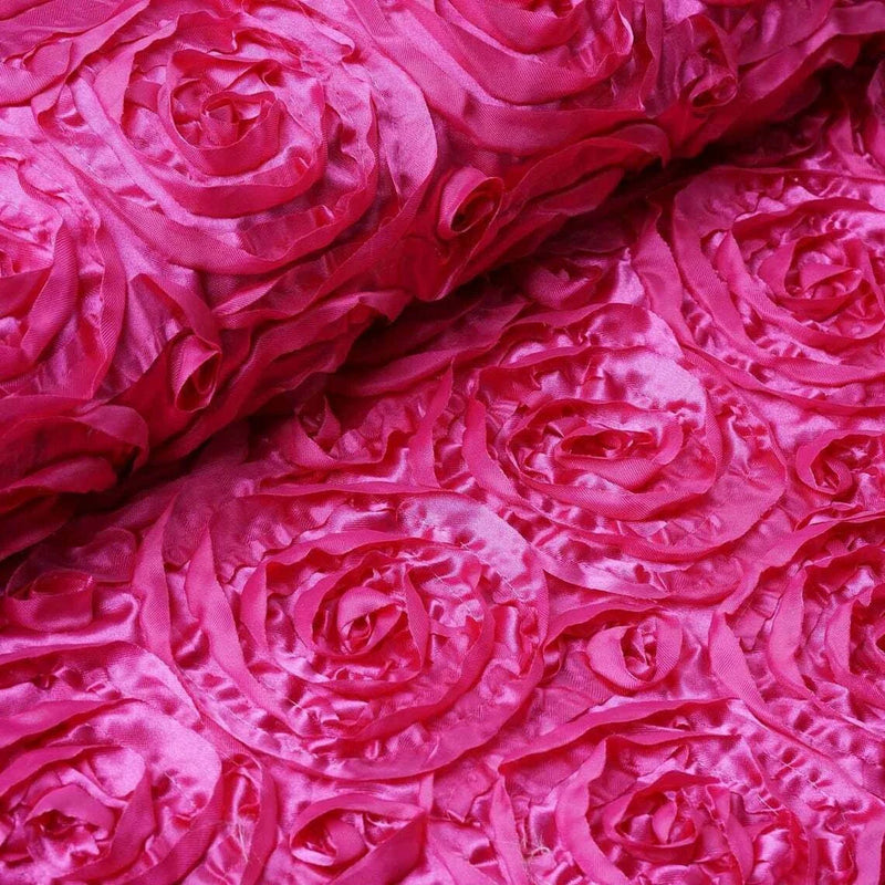Satin Rosette Fabric - Fuschia - 3D Rosette Satin Floral Fabric Sold By Yard