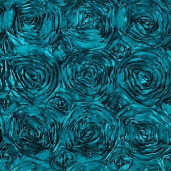 Satin Rosette Fabric - Dark Teal - 3D Rosette Satin Floral Fabric Sold By Yard