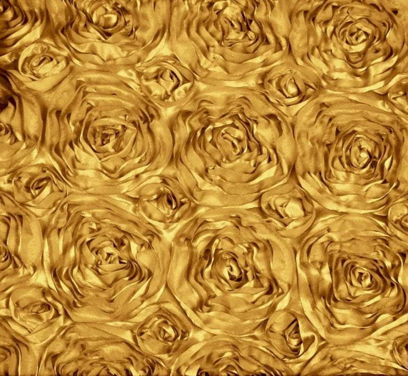 Satin Rosette Fabric - Dark Gold - 3D Rosette Satin Floral Fabric Sold By Yard