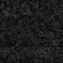 Satin Rosette Fabric - Black - 3D Rosette Satin Floral Fabric Sold By Yard
