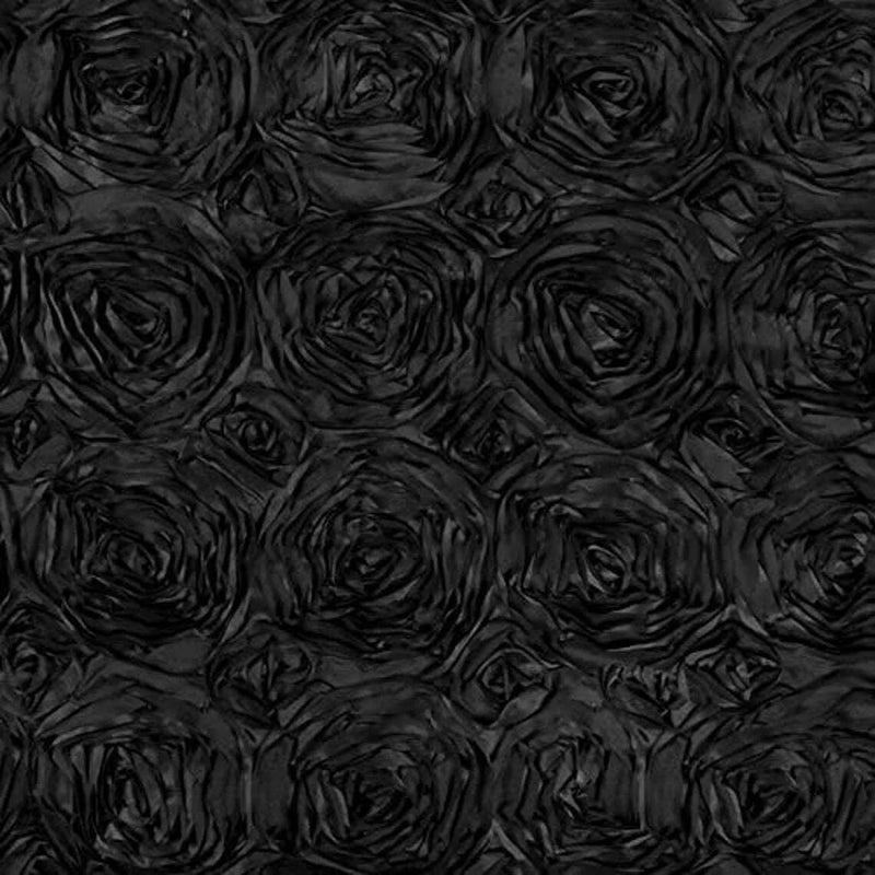 Satin Rosette Fabric - Black - 3D Rosette Satin Floral Fabric Sold By Yard
