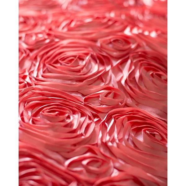 Satin Rosette Fabric - Coral - 3D Rosette Satin Floral Fabric Sold By Yard