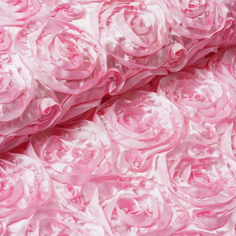 Satin Rosette Fabric - Pink - 3D Rosette Satin Floral Fabric Sold By Yard