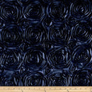 Satin Rosette Fabric - Navy Blue - 3D Rosette Satin Floral Fabric Sold By Yard