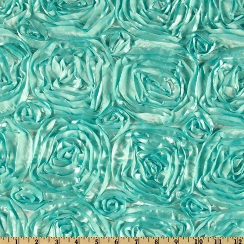 Satin Rosette Fabric - Mint - 3D Rosette Satin Floral Fabric Sold By Yard
