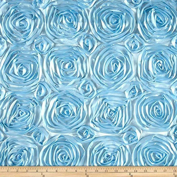Satin Rosette Fabric - Baby Blue - 3D Rosette Satin Floral Fabric Sold By Yard