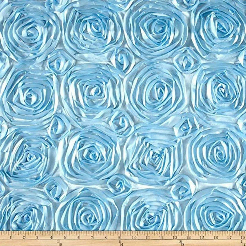 Satin Rosette Fabric - Baby Blue - 3D Rosette Satin Floral Fabric Sold By Yard