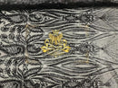 Paisley Sequin Fabric - Black - Line Pattern 4 Way Stretch Elegant Fabric By The Yard