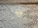 Leaf Design Sequin Fabric - Champagne - 4 Way Stretch Embroidered Elegant Fabric By The Yard