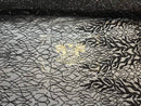 Leaf Design Sequin Fabric - Black - 4 Way Stretch Embroidered Elegant Fabric By The Yard