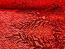 Leaf Design Sequin Fabric - Red - 4 Way Stretch Embroidered Elegant Fabric By The Yard
