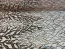 Leaf Design Sequin Fabric - Skin - 4 Way Stretch Embroidered Elegant Fabric By The Yard
