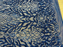 Leaf Design Sequin Fabric - Royal Blue - 4 Way Stretch Embroidered Elegant Fabric By The Yard