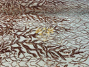 Leaf Design Sequin Fabric - Rose Gold - 4 Way Stretch Embroidered Elegant Fabric By The Yard
