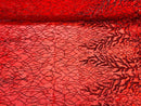 Leaf Design Sequin Fabric - Red - 4 Way Stretch Embroidered Elegant Fabric By The Yard