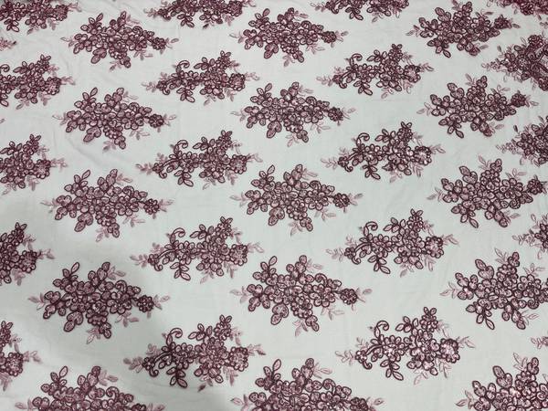 Fancy Lace Design - Dusty Rose - Flower Embroidery Design Mesh Fabric By The Yard