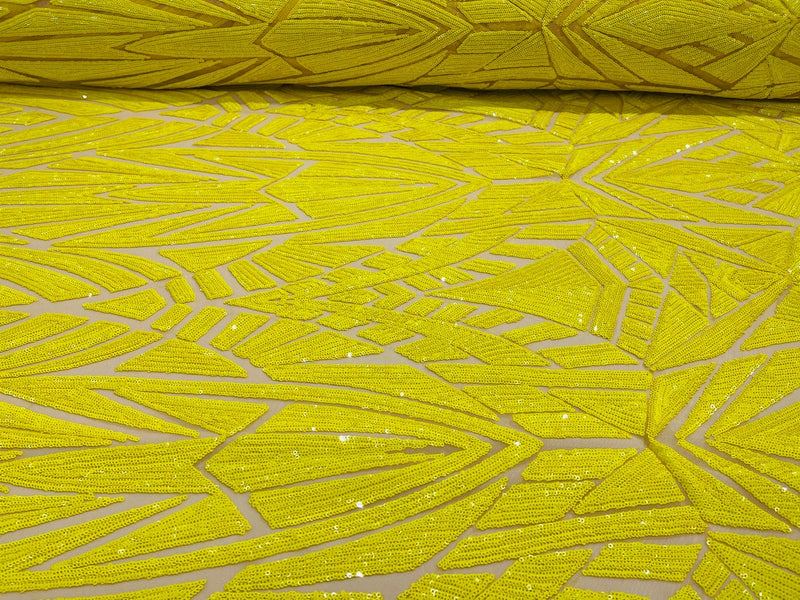 Geometric Fabric - Yellow - Geometric Sequins Pattern Design 4 Way Stretch Sold By Yard