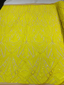 Geometric Fabric - Yellow - Geometric Sequins Pattern Design 4 Way Stretch Sold By Yard
