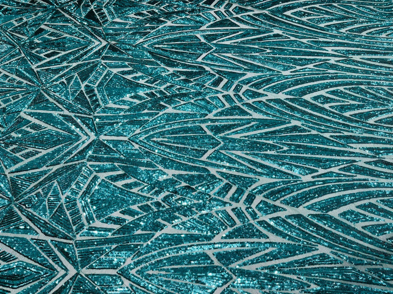 Geometric Fabric - Hunter Green - Geometric Sequins Pattern Design 4 Way Stretch Sold By Yard