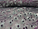 Geometric Sequins Fabric - Purple/Silver - Triangle Firework Pattern 4 Way Stretch Sold By Yard