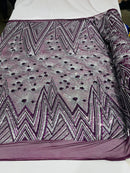 Geometric Sequins Fabric - Purple/Silver - Triangle Firework Pattern 4 Way Stretch Sold By Yard