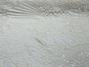 Damask Geometric Sequins - White - 4 Way Stretch Sequins Damask Pattern Design Sold By Yard