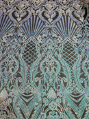 Damask Geometric Sequins - Unicorn - 4 Way Stretch Sequins Damask Pattern Design Sold By Yard