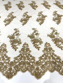 Beaded Bridal Lace - Gold - Sold By The Yard Floral Embroidered Sequins Wedding Fabric