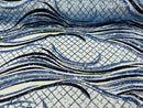 Two Tone Design - Light Blue/ Black - Wavy Lines Geometric Sequins Design 4 Way Stretch Sold By Yard