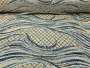 Two Tone Design - Silver / Gold - Wavy Lines Geometric Sequins Design 4 Way Stretch Sold By Yard
