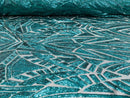 Geometric Fabric - Hunter Green - Geometric Sequins Pattern Design 4 Way Stretch Sold By Yard
