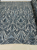 Geometric Fabric - Charcoal - Geometric Sequins Pattern Design 4 Way Stretch Sold By Yard