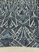 Geometric Fabric - Charcoal - Geometric Sequins Pattern Design 4 Way Stretch Sold By Yard