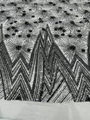 Geometric Sequins Fabric - Charcoal - Triangle Firework Pattern 4 Way Stretch Sold By Yard