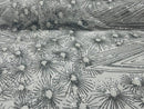 Geometric Sequins Fabric - Silver/ White - Triangle Firework Pattern 4 Way Stretch Sold By Yard