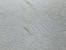 Damask Geometric Sequins - White - 4 Way Stretch Sequins Damask Pattern Design Sold By Yard
