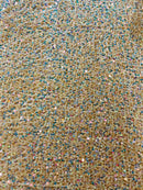 Velvet Stretch Sequins - Clear Sequin on Light Olive - Sequins 2 Way Stretch Velvet Fabric 58/60”