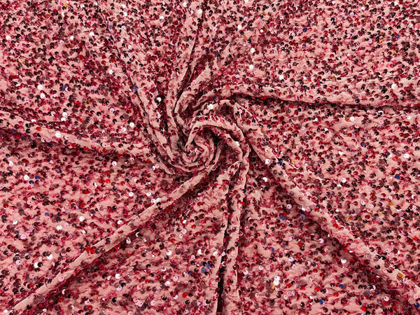 Velvet Stretch Sequins - Dusty Rose - Sequins 2 Way Stretch Velvet Fabric 58/60”