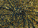 Velvet Stretch Sequins - Gold Sequins on Black  - 2 Way Stretch Velvet Fabric 58/60”
