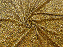 Velvet Stretch Sequins - Gold Sequins on Black 2 Way Stretch Velvet Fabric 58/60”