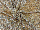 Velvet Stretch Sequins - Champagne Sequins on Camel 2 Way Stretch Velvet Fabric 58/60”