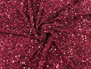 Velvet Stretch Sequins - Burgundy Sequins on Burgundy 2 Way Stretch Velvet Fabric 58/60”
