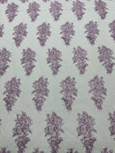 Flower Lace Fabric - Lilac - Fancy Embroidery Design With Sequins on a Mesh