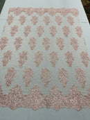 Flower Lace Fabric - Pink - Fancy Embroidery Design With Sequins on a Mesh