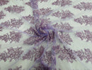 Flower Lace Fabric - Lilac - Fancy Embroidery Design With Sequins on a Mesh