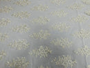 Flower Lace Fabric - Ivory - Fancy Embroidery Design With Sequins on a Mesh