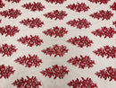 Flower Lace Fabric - Burgundy - Fancy Embroidery Design With Sequins on a Mesh