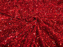 Velvet Stretch Sequins - Red on Cranberry - Sequins 2 Way Stretch Velvet Fabric 58/60”