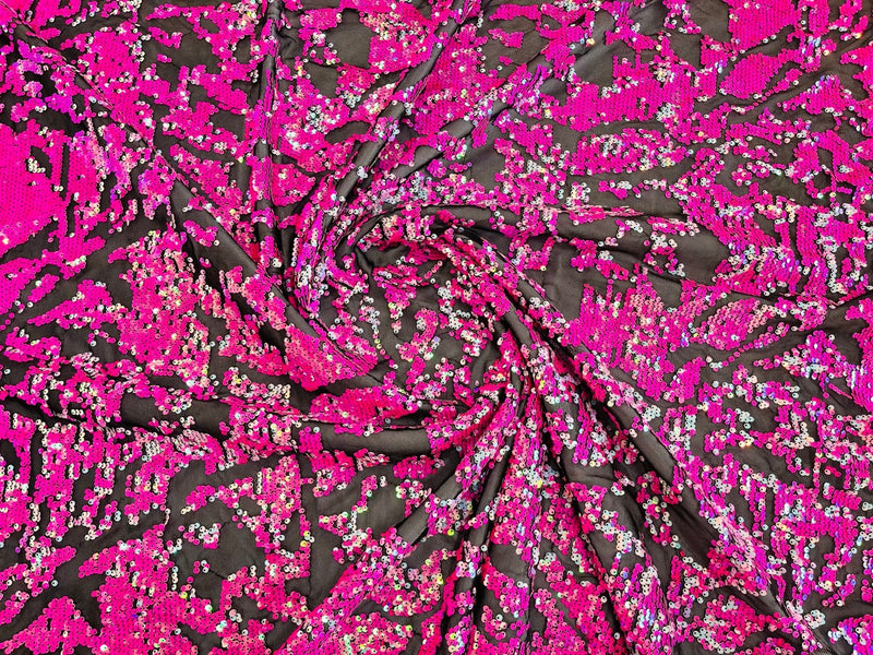 Iridescent Sequins Fabric - Hot Pink - Two Tone Sequins Fabrics By Yard
