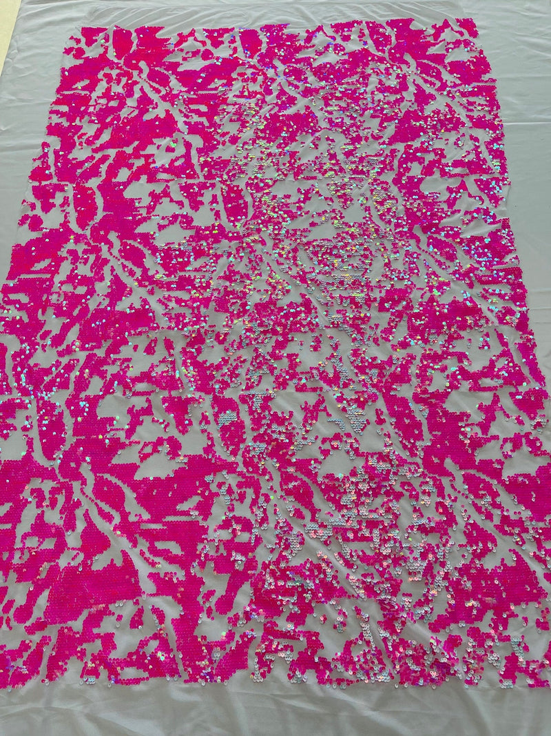 Iridescent Sequins Fabric - Neon Pink - Two Tone Sequins Fabrics By Yard